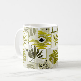 Tropische bladeren en sierelementen. koffiemok