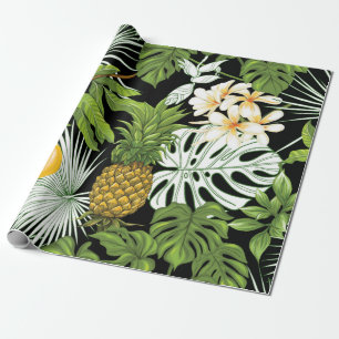 Tropische bladeren en vruchten naadloos patroon cadeaupapier