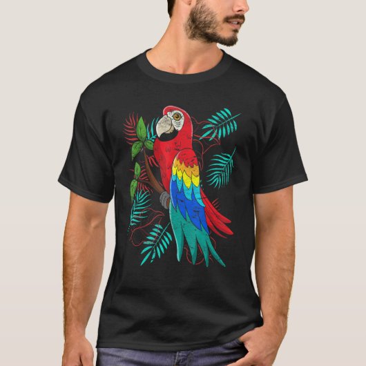 Tropische bladeren Exotisch Vogeldier Oerwoud Maca T-shirt (Voorkant)