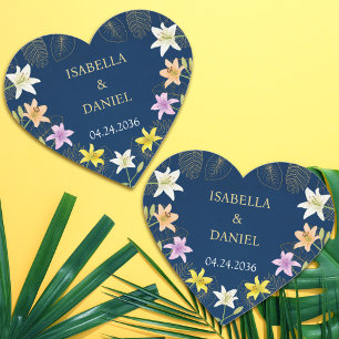 Tropische Bladeren Exotische Bloemen Lelie Blauw H Hart Sticker