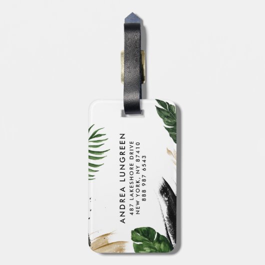 Tropische bladeren Faux Gold Foil Letter A Monogra Bagagelabel (Achterkant verticaal)