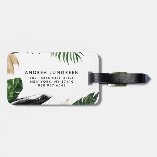 Tropische bladeren Faux Gold Foil Letter A Monogra Bagagelabel (Achterkant horizontaal)