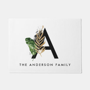 Tropische bladeren Faux Gold Foil Letter A Monogra Deurmat