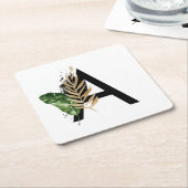 Tropische bladeren Faux Gold Foil Letter A Monogra Kartonnen Onderzetters (Schuin)