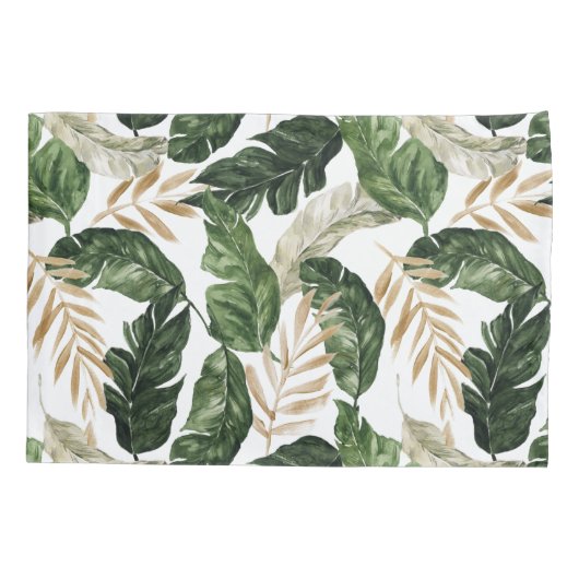 Tropische bladeren Faux Gold Foil Letter A Monogra Kussensloop (Achterkant)