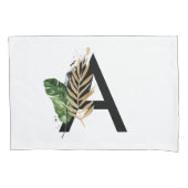 Tropische bladeren Faux Gold Foil Letter A Monogra Kussensloop (Voorkant)