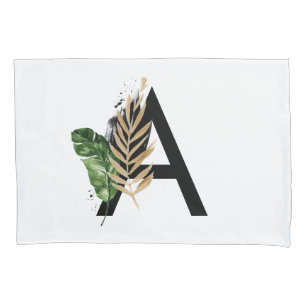 Tropische bladeren Faux Gold Foil Letter A Monogra Kussensloop