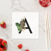 Tropische bladeren Faux Gold Foil Letter A Monogra Servet (Insitu)