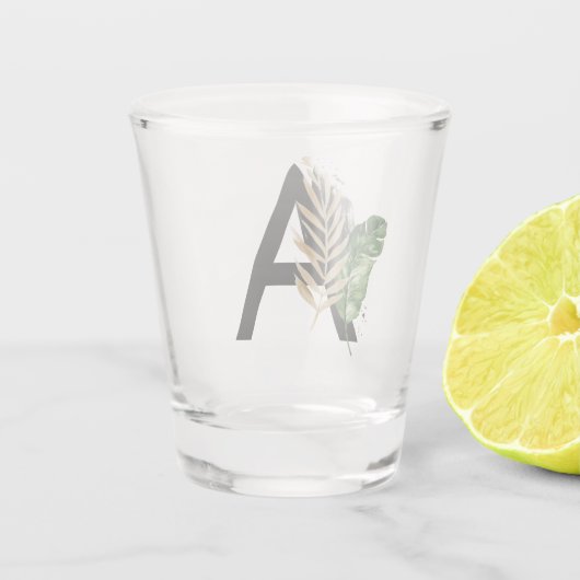 Tropische bladeren Faux Gold Foil Letter A Monogra Shot Glas (Achterkant)