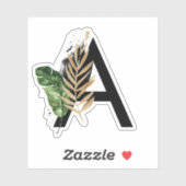 Tropische bladeren Faux Gold Foil Letter A Monogra Sticker (Vel)