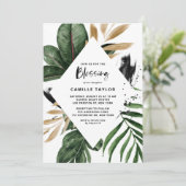 Tropische bladeren Faux Gold Foil Lijst Baby Kaart (Staand voorkant)