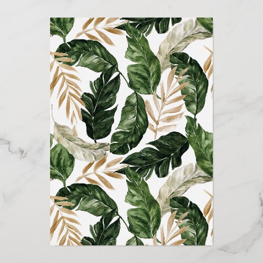 Tropische bladeren Faux Gold Foil Lijst Baptisme Folie Uitnodiging (Achterkant)