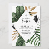 Tropische bladeren Faux Gold Foil Lijst Bautizo Kaart (Voorkant)