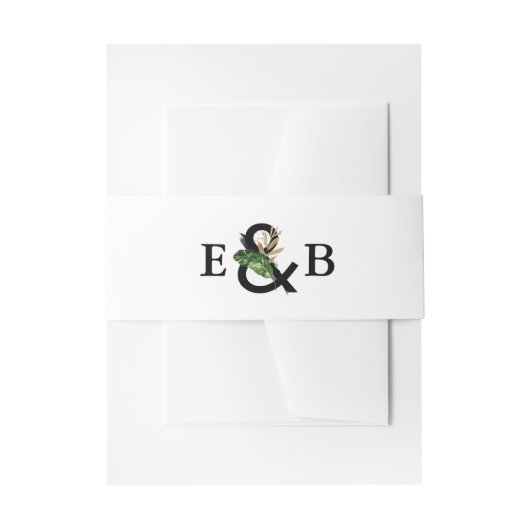 Tropische bladeren Faux Gold Foil Weddenemonogram Uitnodigingen Wikkel (Voorkant Voorbeeld)