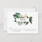 Tropische bladeren Faux Gold Foil Weddenschap RSVP (Voorkant)