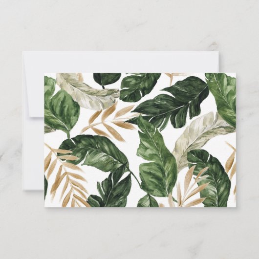 Tropische bladeren Faux Gold Foil Weddenschap RSVP (Achterkant)