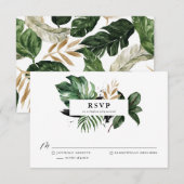 Tropische bladeren Faux Gold Foil Weddenschap RSVP (Voorkant / Achterkant)