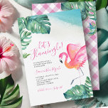 Tropische bladeren Flamingo 60th Birthday Party Kaart<br><div class="desc">Deze leuke 60th Birthday partijuitnodiging kenmerkt de woorden "Let's Flamingle"met de gast van eer naam die in een moderne handgeschreven manuscripttypografie met gebeurtenisdetails in een klassieke serif doopvont wordt geplaatst. Een replica van mijn oorspronkelijke waterverf roze flamingo en monstera palmbladeren in tinten van blauwen, groene en turquoise voegt deze tropische...</div>