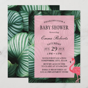 Tropische bladeren Flamingo Baby shower Kaart