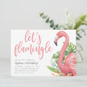 Tropische bladeren Flamingo Let's Flamingle Birthd Kaart (Staand voorkant)