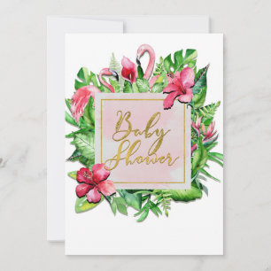 Tropische Bladeren Flamingo's Baby Shower Uitnodig Kaart