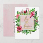 Tropische Bladeren Flamingo's Zomer Bewaar de Datu Aankondigingskaart (Voorkant / Achterkant)