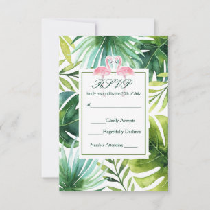 Tropische Bladeren & Flamingo's Zomer Bruiloft RSV RSVP Kaartje