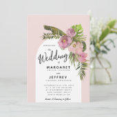 Tropische bladeren Floral Dusty Roos Paarse bruilo Kaart (Staand voorkant)