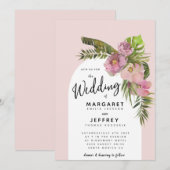 Tropische bladeren Floral Dusty Roos Paarse bruilo Kaart (Voorkant / Achterkant)