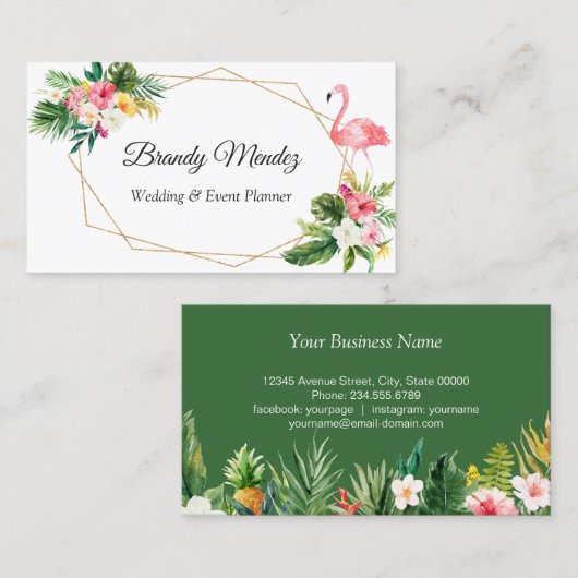 Tropische bladeren Floral Flamingo Geometric Lijst Visitekaartje (Voorkant / Achterkant)