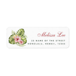 Tropische bladeren Floral Hawaiian Hibiscus Adres Etiket