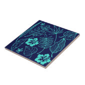 Tropische bladeren Floral Navy Turquoise Tegeltje (Zijkant)