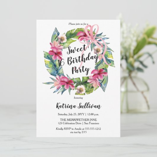 Tropische bladeren | Floral Sweet 16 Birthday Part Kaart (Staand voorkant)