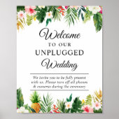 Tropische bladeren Floral unplugged Wedding Sign Poster (Voorkant)