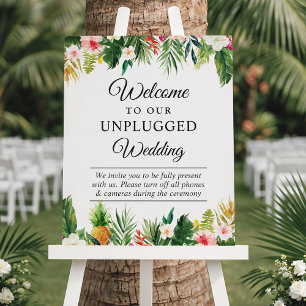 Tropische bladeren Floral unplugged Wedding Sign Poster