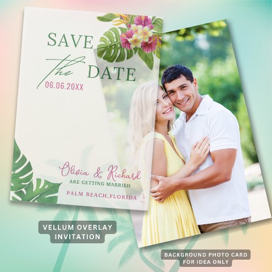 Tropische bladeren Floral Wedding Save the Date Vellum Uitnodigingen
