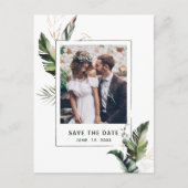 Tropische Bladeren Foto Trouwkaart Opslaan de Datu Aankondigingskaart (Voorkant)