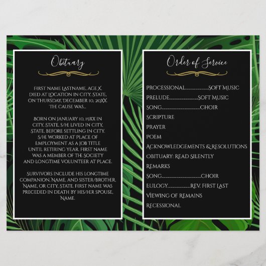 Tropische bladeren Fotobegrafenisprogramma (Achterkant)