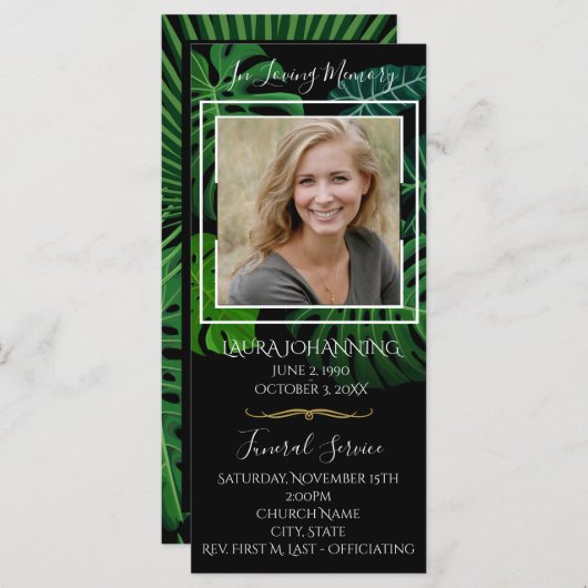 Tropische bladeren Funeral Program/Obituary Programmakaart (Voorkant / Achterkant)