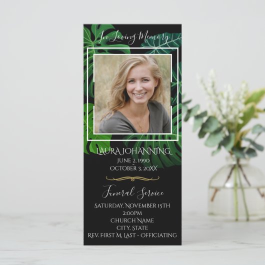 Tropische bladeren Funeral Program/Obituary Programmakaart (Staand voorkant)
