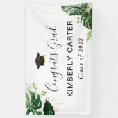 Tropische Bladeren Gefeliciteerd Afgestudeerde Afs Spandoek (Verticaal)
