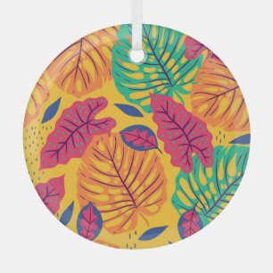 Tropische bladeren: gele achtergrond grafisch glas ornament