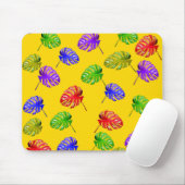 Tropische bladeren Gele achtergrond Mousepad Muismat (Met muis)