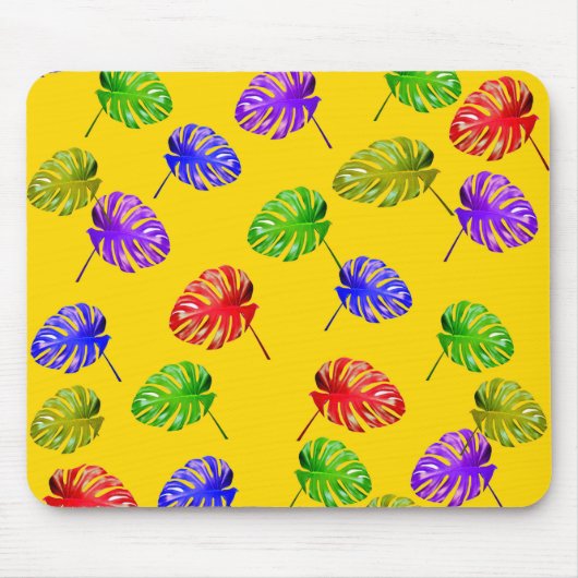 Tropische bladeren Gele achtergrond Mousepad Muismat (Voorkant)