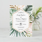 Tropische bladeren Geometrische Glitter Lijst Wedd Kaart (Staand voorkant)