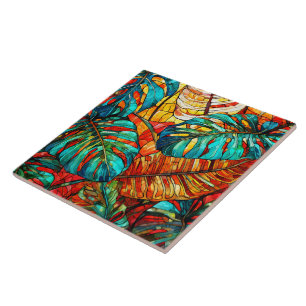 Tropische bladeren Glas in lood kunst Tegeltje