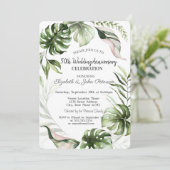 Tropische Bladeren Glitter Druppels Trouwdag Jubil Kaart (Staand voorkant)