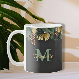Tropische bladeren Glitter Monogram Thermische Tum Koffiemok