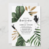 Tropische bladeren Gold Foil Lijst Bridal Luncheon Kaart (Voorkant)