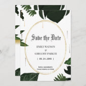 Tropische bladeren, goud met uitzondering van de d save the date (Voorkant / Achterkant)